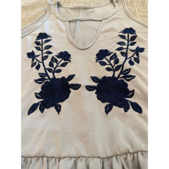Alya Blue Sleeveless Peplum Tank Top With Navy Embroidered Floral Design Size S - Picture 4 of 10